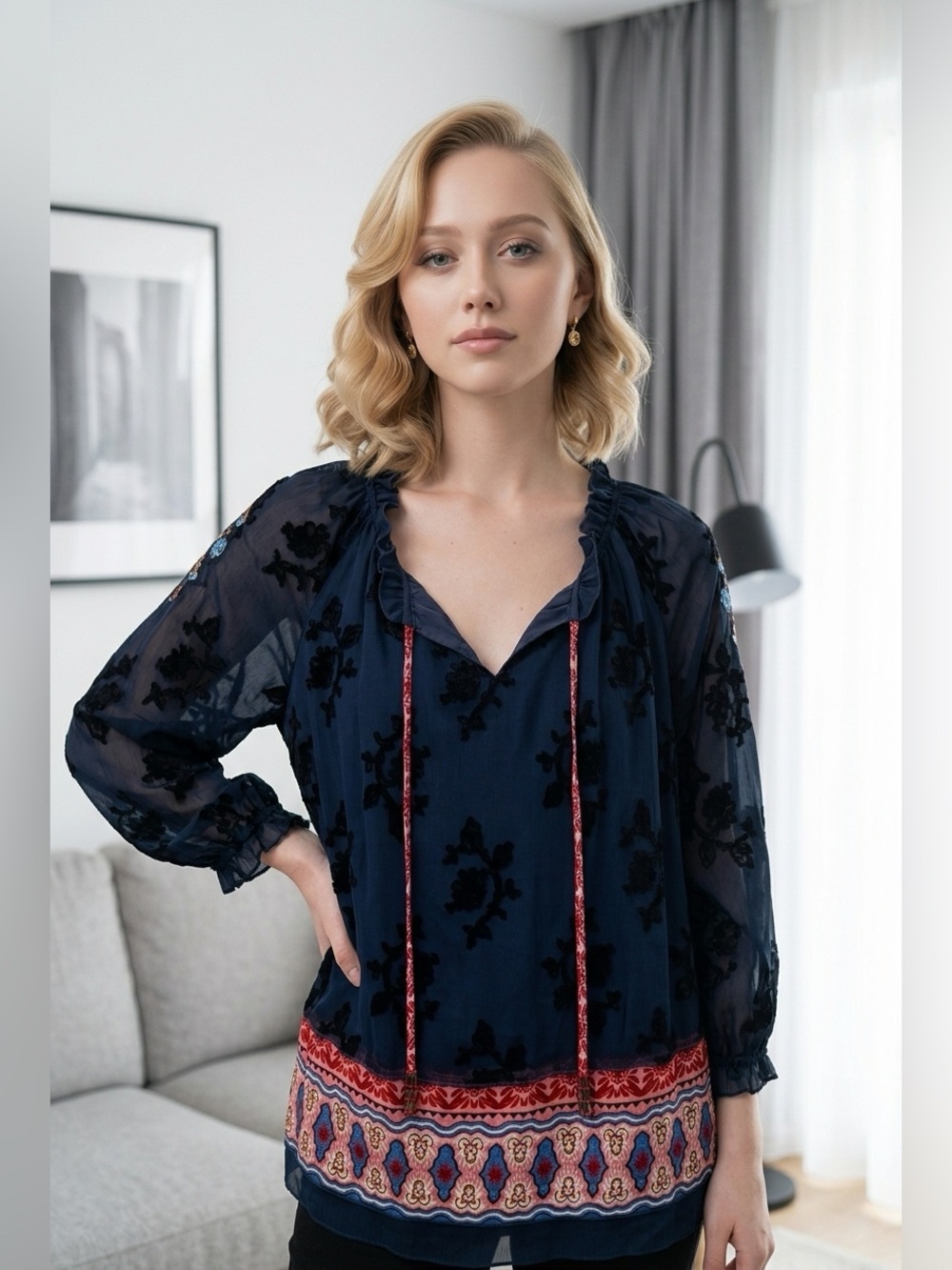John Mark floral embroidered boho blouse
Size M